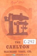 Carlton-Carlton Machine Tool, 8 X 19, Radial Drill, SN 4A-982, Service Parts Manual 1936-8 x 19-01